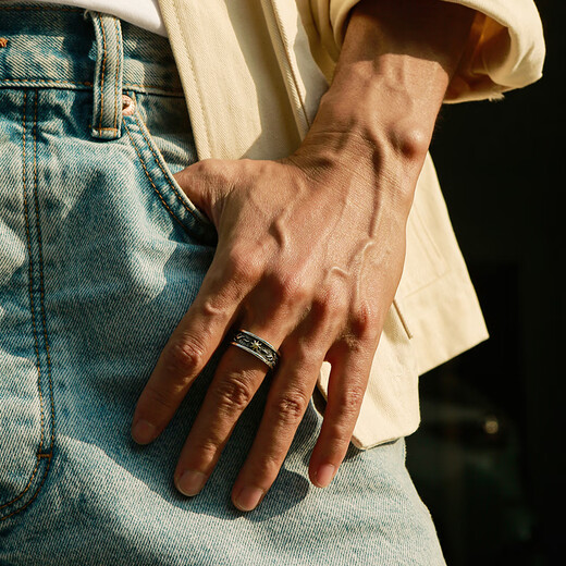 IDEAGEMER sterling silver retro sun ring men's niche gift design high-end personality trend closed ring tail ring retro sun ring