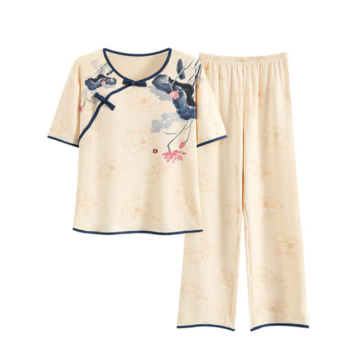 
Light Yilin Women's Short Sleeve Pajama Set Summer Thin Trousers Summer New Chinese Style Imitation Cotton Home Clothing Can Be Wear Outside l9903 M (Suggested 75-95Jin [Jin equals 0.5 kg])