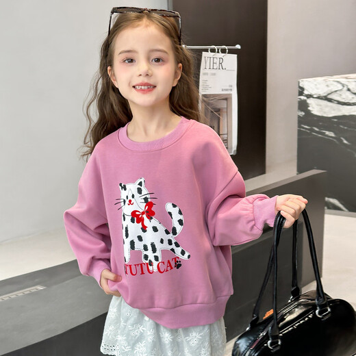 
Tutu Xiaoxiang girl sweatshirt children's clothing casual top medium big children cartoon base shirt children sports long sleeve pink purple 130