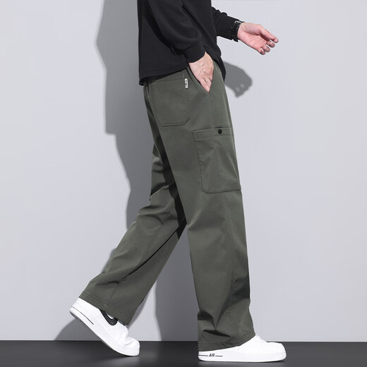 American fashion brand work pants men's loose straight autumn and winter paratrooper pants 2025 spring and autumn new sports and casual trousers 9856-Black M Merchant 90~110Jin[Jin equals 0.5 kg]