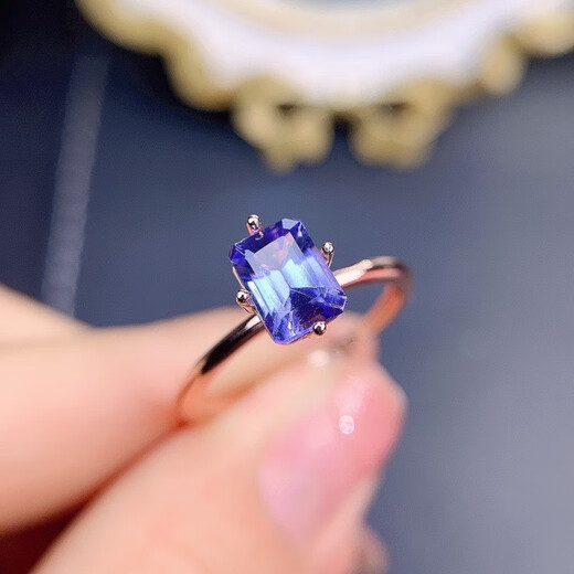 Shaoyu natural tanzanite ring full of fire colored stone emerald cut square 5*7mm 925 silver gold plated