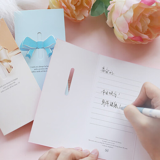 Qiaoxinshi Greeting Cards 6 Birthday Cards Three-dimensional Bow Thank You Cards Wishes and Blessings Cards New Year Gifts