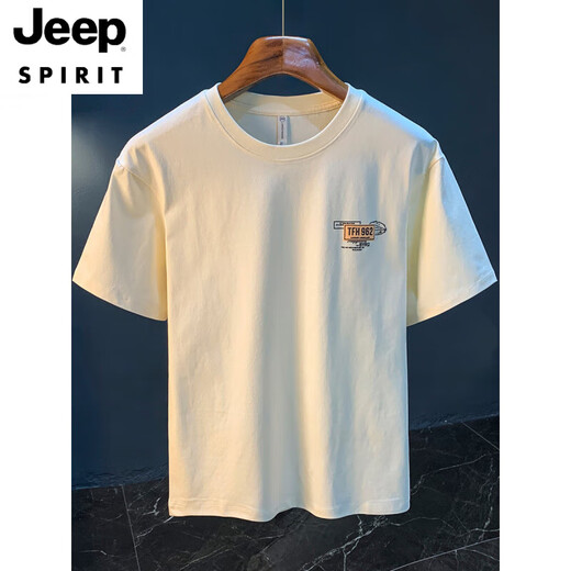JEEP SPIRIT美式休闲短袖体恤男夏季薄款宽松印花五分袖上衣大码高端男士T恤 白色 【JSW9906】 4XL 适合166-180斤穿