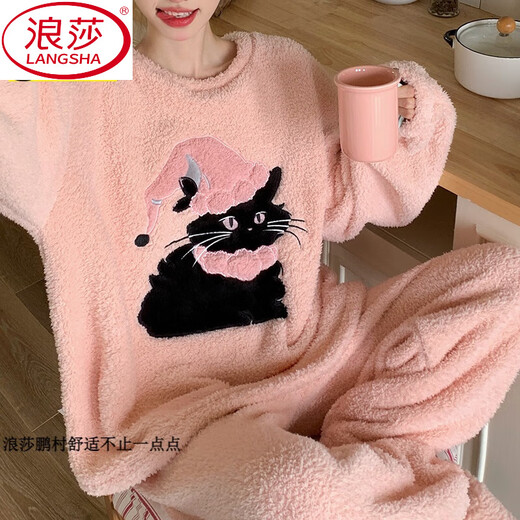 Langsha Coral Velvet Pyjamas pour les femmes en hiver plus en velours épaissis en velours à demi-bords 2025 Nouveaux vêtements de célèbre Internet haut de gamme OM-4872-Puttender Rice Velvet Cover-Pink Hat Cat S [recommandé 80-100jin [Jin est égal à 0,5 kg]]]
