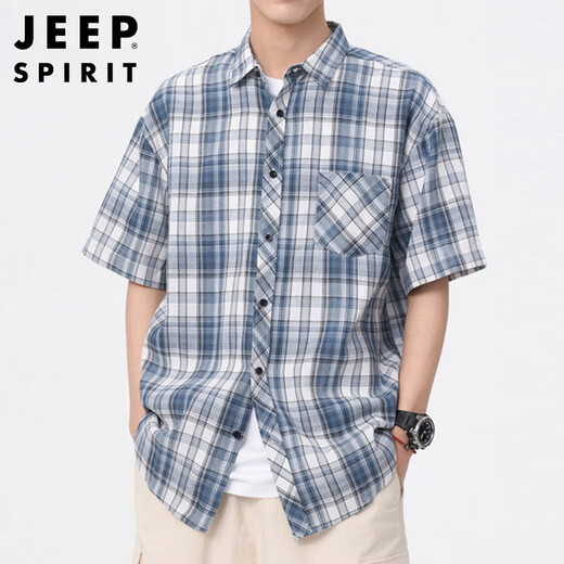 JEEP SPIRIT吉普衬衫男短袖夏季休闲格子衬衣男士外套男装凉感上衣服高端半袖