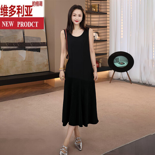 维多利亚的格调休闲黑色无袖背心连衣裙女装2025年新款春夏季慵懒风宽松遮肚长裙 黑色 S (建议80-98斤)
