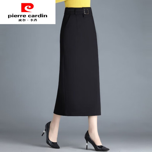 Pierre Cardin (pierre cardin) skirt women's hip skirt autumn and winter new high-waisted slim mid-length straight thickened slit one-step skirt long skirt black winter style plus velvet thickened L 106-115Jin Jin equals 0.5 kg