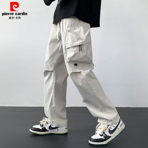 Pierre Cardin Multi-poche Pantalon de travail masculin 2025 Spring and Automne Nouveau pantalon à jambes larges droits en vrac Pantalon occasionnel à la mode K9928 mètres blancs [90-100jin [Jin est égal à 0,5 kg]]]