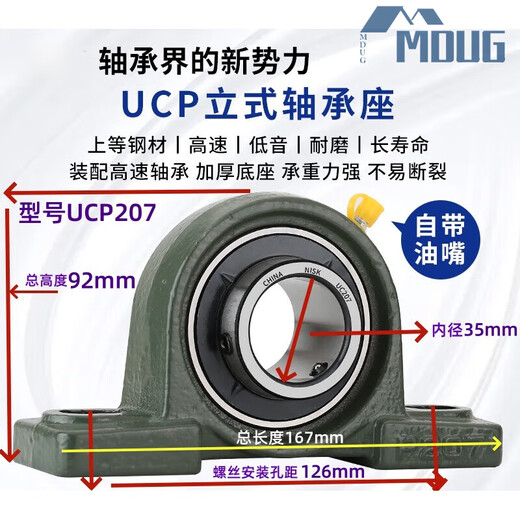 Outer spherical seated bearing UCP204P205P206P207P208P209P210P212 vertical fixed base NISK-UCP207 thickened base assembled with high-end bearings others
