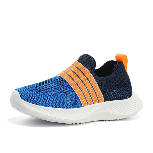 Children's Shoes Boys' Sports Shoes 2025 New Net Shoes New Children's Breathable Slip-on Light Casual Girls' Sports Shoes 677-Sapphire Blue Orange 677 37