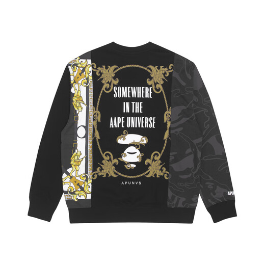
Aape flagship store men's spring and summer letter embroidery camouflage pattern spliced ​​round neck loose version sweatshirt 3881XXJ BKX_Black S