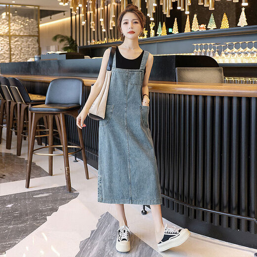 
Cypress House denim strap skirt 2025 spring and summer new style college style loose mid-length dress