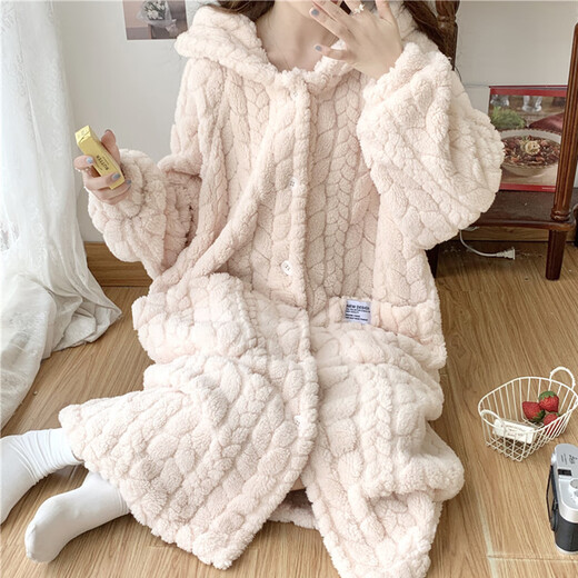FHHUABD珊瑚绒睡袍女春秋2024年新款可爱加厚加绒法兰绒家居服睡衣女秋冬 761# XL 女(建议身高165-170cm，体重