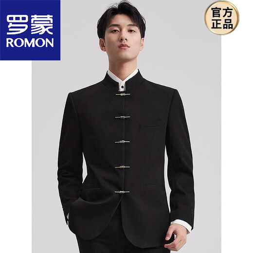 ROMON Chinese tunic suit suit for young men Chinese stand-up collar wedding suit new Chinese style groom suit Chinese style Tang suit black single suit (size too small) 3XL 150-165Jin Jin equals 0.5 kg