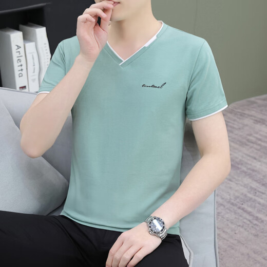 七匹狼（septwolves）夏季纯棉男士短袖恤领薄款修身青年潮流半截袖男休闲鸡心领体恤 白色 QY694 M 【95-115斤】