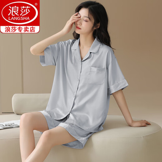 浪莎冰丝绸睡衣女士夏季凉感莫代尔2025新款短袖开衫家居服套装可外穿 NSN-16804 【凉感冰雪丝】 M 女