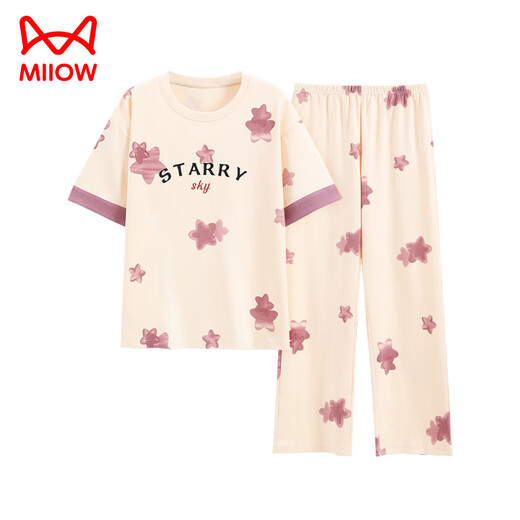 猫人（MiiOW）夏季女士短袖睡衣套装纯棉全棉长裤家居服春秋薄款春秋天可外穿 Y9716 M (建议75-95斤)