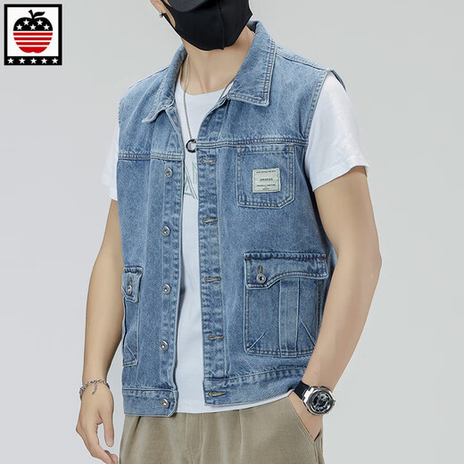 Aemape Apple Light Color 2025 NEUE DENIM VEST MÄNNER LOSS LOSS GROSSE RETRO EEGEVEVEVEVEVEVEVEVEVEVEVEVEVEVEVEVEVEVEVEVEVEVEVEVEVEVEVEVEVEVEERESS HOSS-CLIP WOWEWEY Trendy Markenjacke Männer 6232# Light Blue XL (vorgeschlagen 145-160jin [Jin gleich 0,5 kg])
