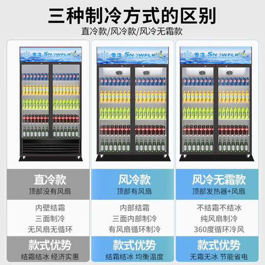Snow large-capacity beverage cabinet, commercial freezer, direct refrigeration display cabinet, wine cabinet, pure air-cooling, frost-free fresh-keeping cabinet, supermarket glass door refrigerator, vertical beer cabinet, large double door | energy-saving and efficient copper tube | 360 cycle | air-cooled, frost-free 2026 new upgrade | 360 cycle rapid cooling