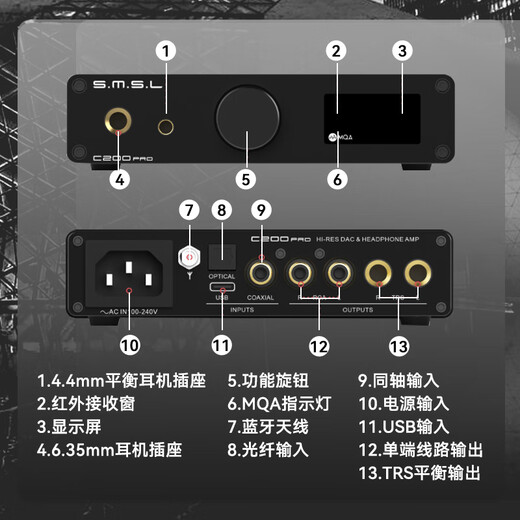 Smsl Shuangmu Sanlin C200PRO decoder and headphone amplifier all-in-one Bluetooth headphone amplifier dac decoder hifi decoder headphone amplifier ES9039Q2M black