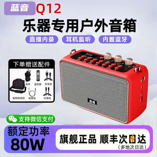Lanyin Q12 electric blowpipe saxophone special speaker guitar playing and singing live broadcast internal recording instrument outdoor portable Bluetooth speaker Q12-China Red full set of accessories + storage bag