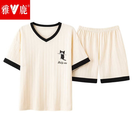 Yalu summer pajamas for women, solid color cotton large size short sleeve thin two-piece set for students Korean version can be worn outside in spring and autumn Military green Y687 picture color M code (recommended 75-95 Jin [Jin equals 0.5 kg]b