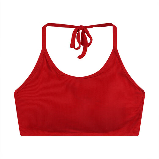Sexy strappy halterneck hot girl's beautiful back-wrapped chest strap and padded underwear exposing navel short bottoming tube top, rose red, one size fits all