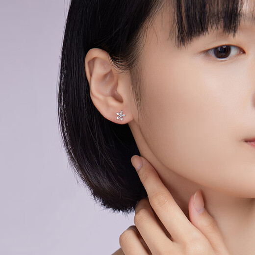 Liuguifu Jewelry Platinum Earrings Women's PT950 Ear Stick Earrings Flower Platinum Earrings Christmas Gift 0.80g
