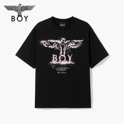 BOY LONDON【樱花之恋】 潮牌短袖情侣款春夏樱花老鹰T恤 N01711 黑色 S