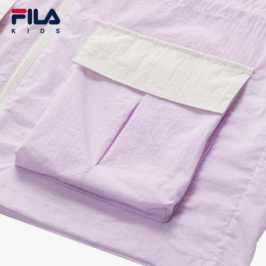 FILA Children's Sun Protection Clothing 2025 Autumn New Loose Hooded Woven Jacket for Girls, Middle and Large Children Cloud Mushroom White-WT 150