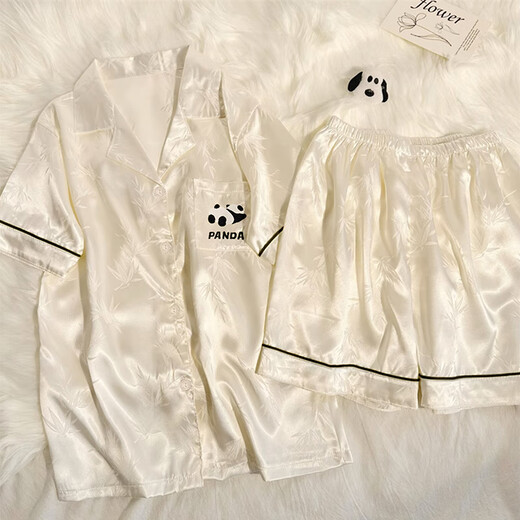Langsha High-End Panda Ice Seide Pyjamas für Frauen im Sommer dünne kurzärmelige 2025 neue Strickjacke niedliche Heimkleidung Set YX-9227 Polka Dot M [75-95jin [Jin gleich 0,5 kg]]]