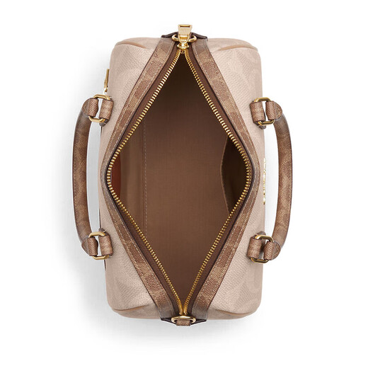 Coach Rowan Brand Logo Reißverschluss Öffnung und geschlossener Leder Boston Bag One-Shoulder Crossbody Handtasche Frauentasche Geschenk Beige Patch Brown Cy679-IMXI9 25.5*14*17cm