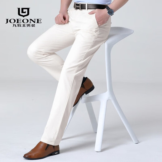 
Jiumuwang flagship men's casual pants spring and summer thin middle-aged men's fashionable and versatile mid-waist straight slim casual pants 692 white 38
