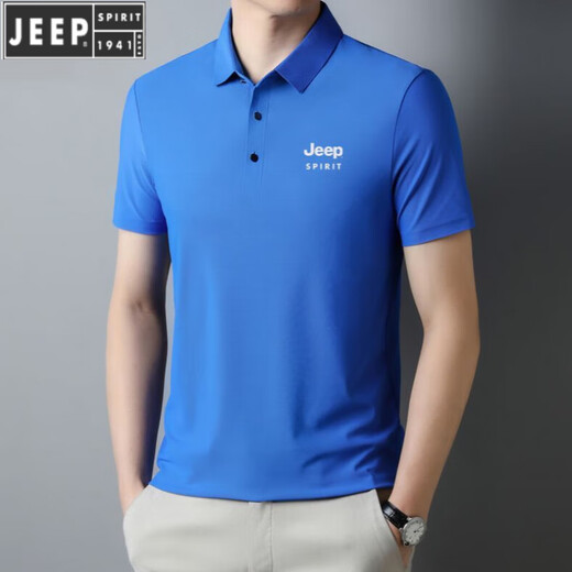 JEEP SPIRIT new comfortable POLO shirt men's ice silk short-sleeved T-shirt summer lapel anti-wrinkle business and casual middle-aged and elderly half-sleeved JEEP12358 ice silk POLO shirt/haze blue XL [125-140Jin[Jin equals 0.5 kg]]
