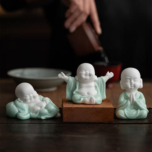 Gui Porcelain Celadon Big Belly Maitreya Buddha Tea Pet Ornament Can Raise Cute Laughing Buddha Little Monk Flower Pot Ornament Tea Set Accessories Tea Toys Smile Always Open Celadon No Specifications
