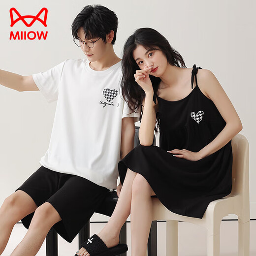 Chat man (miiow) 2 ensembles de couples pyjamas coton pur coton féminin surestime les médisseurs de nuit sexy hommes manches courtes shorts à domicile ydx-9902 # m femmes + hommes l