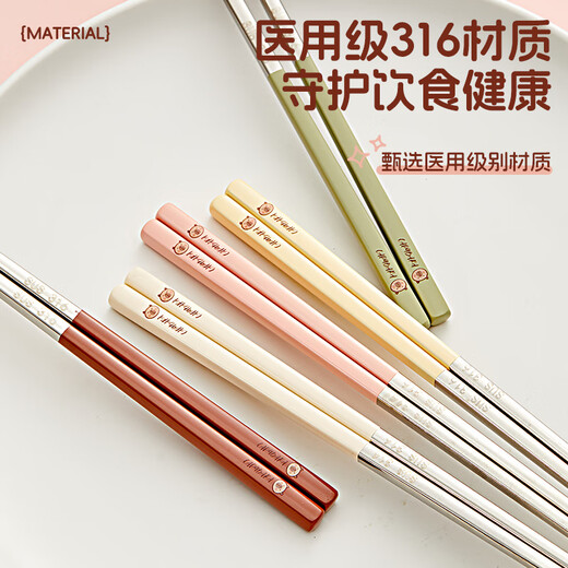 沃德百惠（WORTHBUY）316不锈钢筷子防滑防烫筷家庭卡通分餐筷一人一筷餐具套装5双装