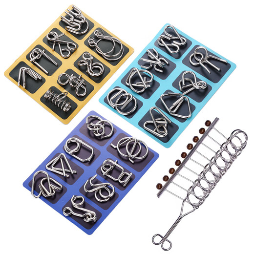 光随我意九连环解环全套孔明锁鲁班锁儿童学生老人玩具智力解扣24件套 智力扣16件套【A+B】