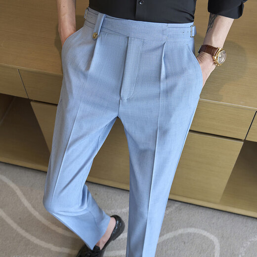 Jessons business trousers men slim young British style Naples high waist casual pants men formal wear no iron suit pants K9871 black 30