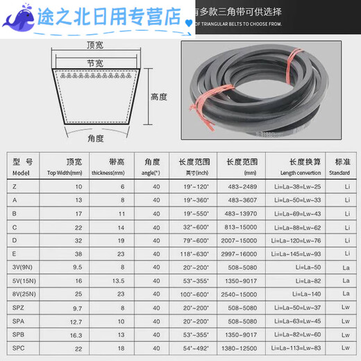 XMSJ熊猫三角带D型3175Li-D3886Li大全橡胶传动带防滑耐磨三角大皮带 硬线D3861Li_其他