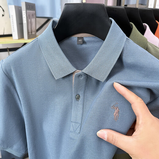 Laurenrapolo (LAURENRAPOLO) Lough Lauren Pony Embroidered Short Sleeve T-shirt Men's Summer Casual POLO Shirt Top Black p693 M