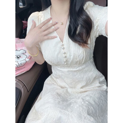 
Nuoxisha [7236 people collect] 2024 summer new French heavy industry embroidery temperament v-neck national style gentle style waist-hugging 9767 apricot color dress L [Suggested 101-120Jin [Jin equals 0.5 kg]]
