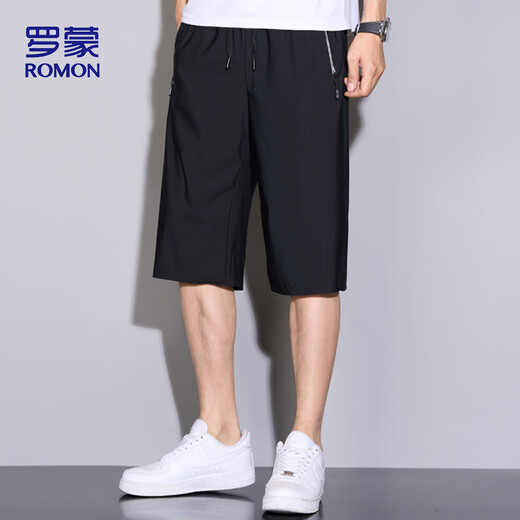 
ROMON (ROMON) sports shorts men's summer breathable thin loose casual running beach pants cropped pants ZH9877 black XL