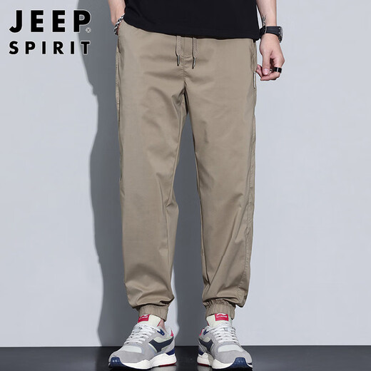 
JEEP SPIRIT Jeep Silk Casual Pants Men's Summer Loose Foot Cropped Pants Outdoor Mountain Work Pants Khaki XL
