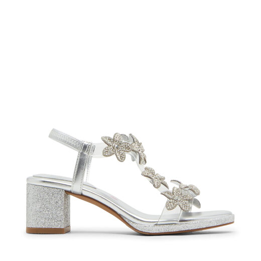 Steve Madden Girls' Smart Heel Sandals, Silver Silver 1 Little Kid