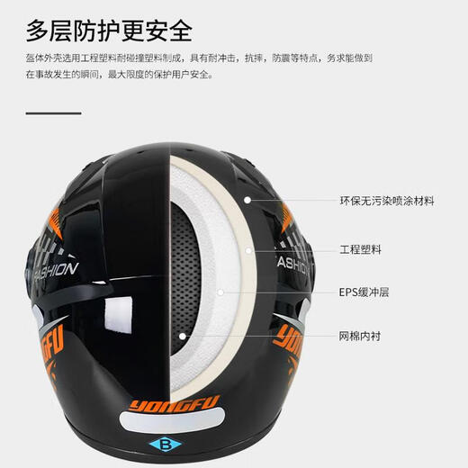 Anchi helmet (Anchi)yongfu motorcycle helmet full helmet men and women electric car electric car safety helmet winter anti-fog warm and light 688 orange pattern [anti-fog style] All size