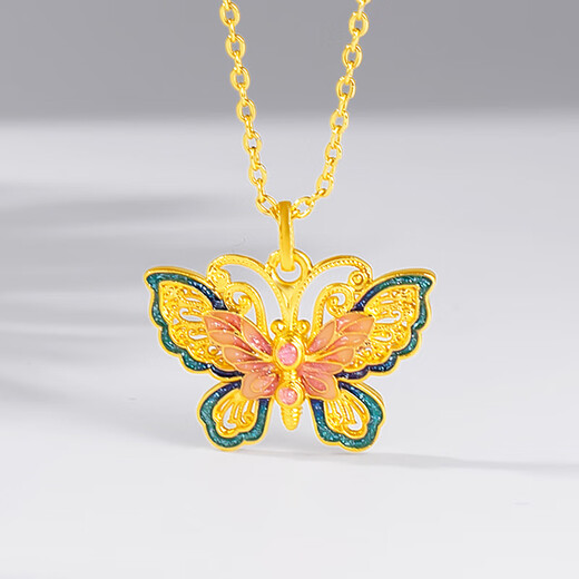 Mingzuan International 18k gold butterfly pendant women's lacquered au750 enamel pendant new Chinese style neckband as a birthday gift for girlfriend