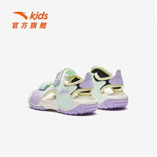 ANTA Children's Sandals Girls' Shoes Kids 2026 Summer New Product Velcro Outdoor Soft Sole Wading Beach Shoes Anti-Slip Xichen Green/Light Mist Purple/Black-2 30