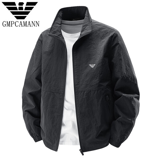 阿玛尼（Emporio Armani）新款高端春秋季冲锋商务夹克运动休闲户外立领大码外套男夹克 22502款黑色(春秋款) L(115-130斤) 均码