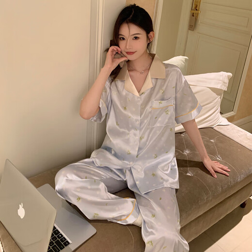 Pajama de seda de hielo modal para mujeres en el verano delgada delgada de seda de seda de seda fría de altura corta Estilo Ins Ropa para el hogar de seda de seda de alto valor FY-3937 [pantalones cortos de manga corta] L [recomendado 100-120 Jin [Jin equivale a 0.5 kg]]